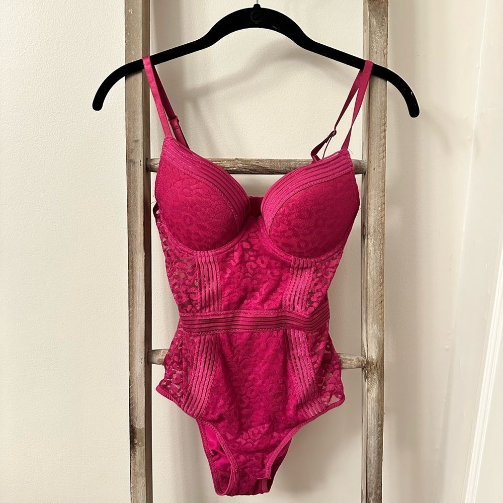 Magenta Lace Lingerie with Animal print